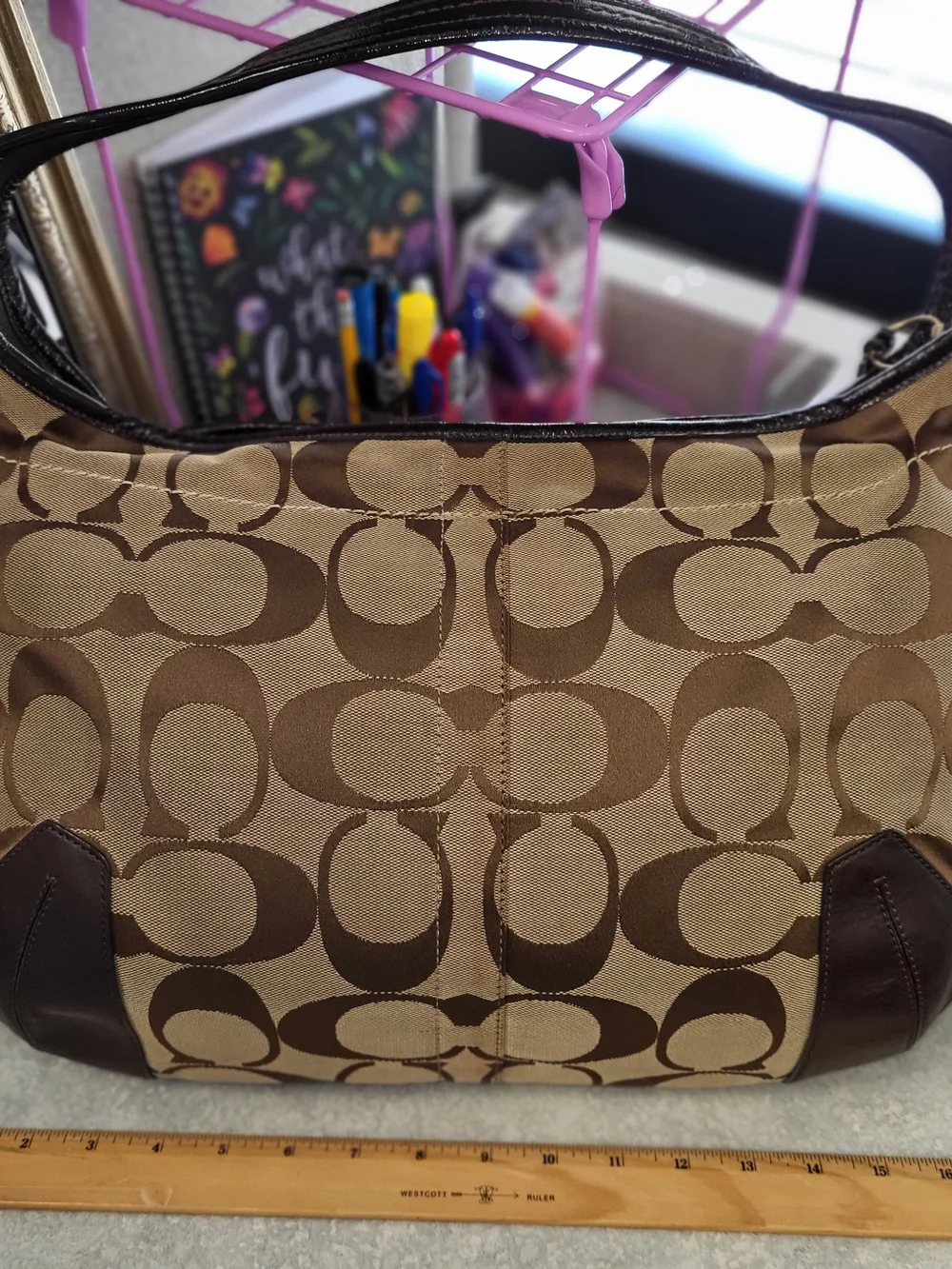 COACH Vintage Ergo Khaki Canvas Leather Pleated Hobo Bag 11601